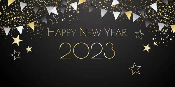Feliz Año Nuevo 2023 Banderines Festivos Tarjeta Felicitación — Foto de Stock