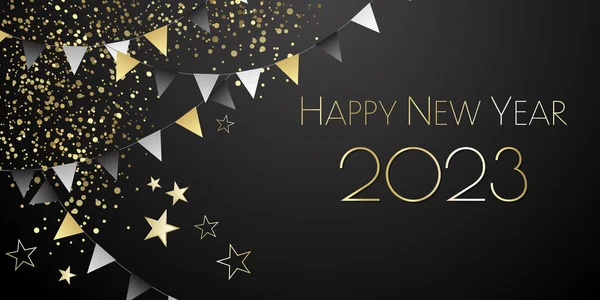 Mutlu yıllar 2023 bayram flamaları tebrik kartı.