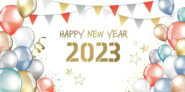 Šťastný Nový Rok 2023 Balónky Vlajky Blahopřání — Stock fotografie