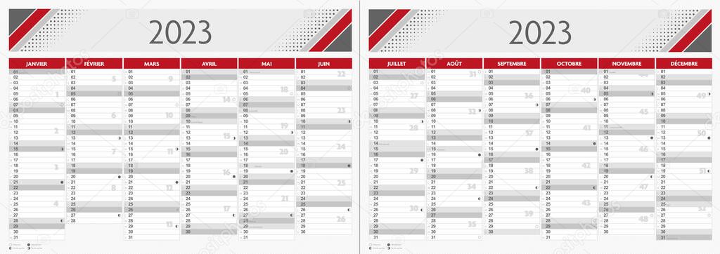 2023 french back and front calendar business design