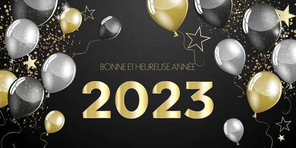 フランスのハッピーニューイヤー2023お祝い黒と金のグリーティングカード — ストック写真