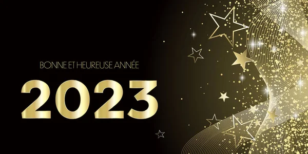 Fransız mutlu yıllar 2023 şenlikli siyah ve altın tebrik kartı.