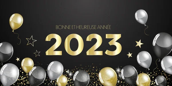 フランスのハッピーニューイヤー2023お祝い黒と金のグリーティングカード — ストック写真