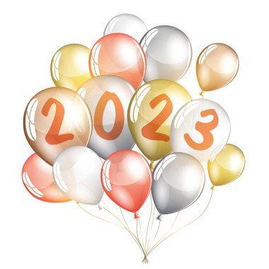 Mutlu yıllar 2023 balonları tebrik kartı.