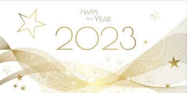Mutlu yıllar 2023 Kutlama beyaz ve altın tebrik kartı