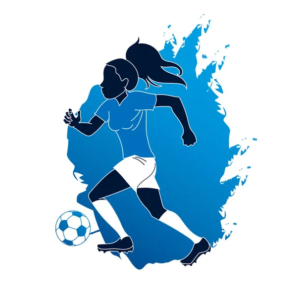 Wanita Yang Bermain Sepak Bola Dengan Ilustrasi Olahraga — Stok Foto