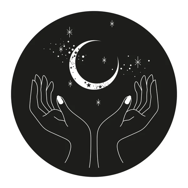 Hands Stars Moon Line Art Illustration — Stok fotoğraf