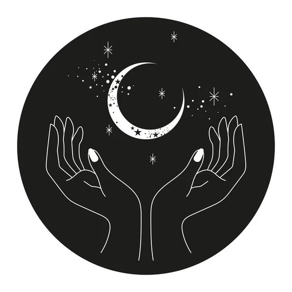 Hands stars and moon line art illustration