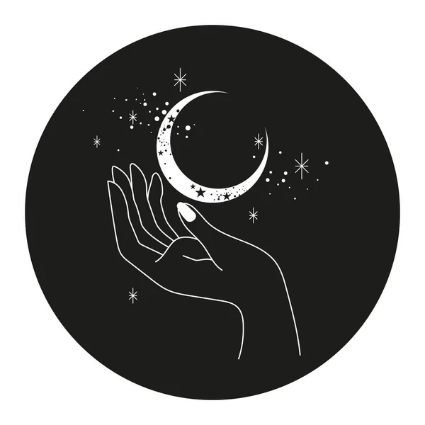 Hand stars and moon line art illustration