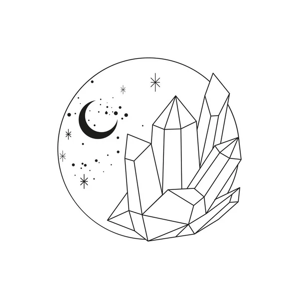 Crystals Moon Line Art Illustration — Stockfoto