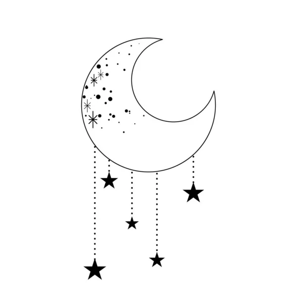 Moon Stars Line Art Illustration — Fotografia de Stock