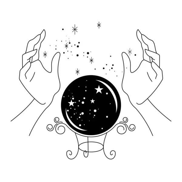 Crystal Ball Hands Line Art Illustration —  Fotos de Stock