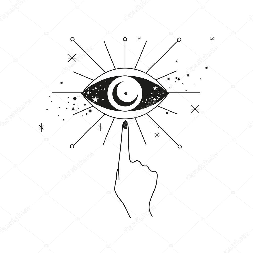Hand stars and third eye line art illustration