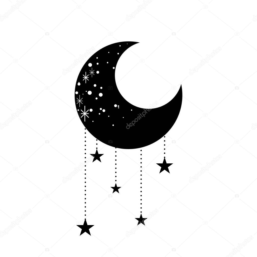 Moon and stars line art illustration