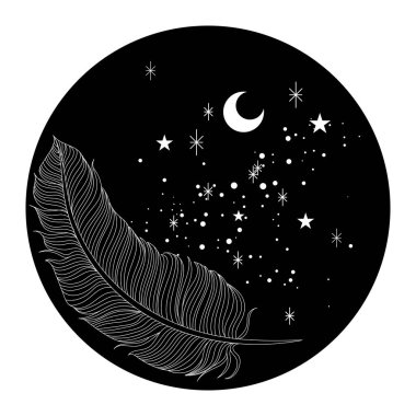 feather and stars line art illustration