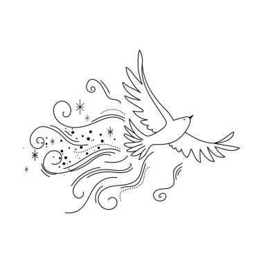 bird and stars line art illustration