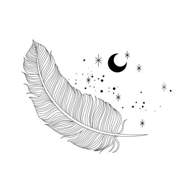feather and stars line art illustration