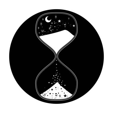 Sandglass and stars line art illustration