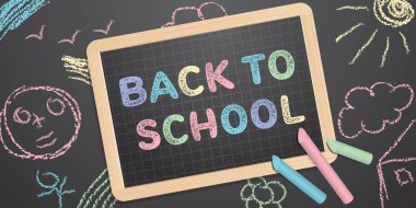 back to school in a slate illustration banner