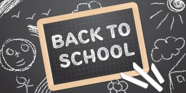 back to school in a slate illustration banner