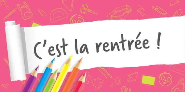 French Back School Slate Doodles Large Banner — Stockfoto