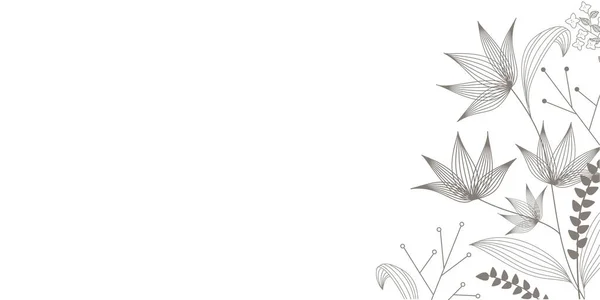 花のイラスト手描き自然バナー 花のデザイン葉と花弁 アートバックグラウンドスタイル — ストック写真