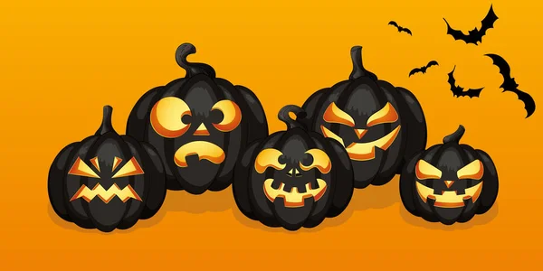 Halloween Pumpkins Bats Illustration Orange Background Happy Halloween Design Element — Fotografia de Stock