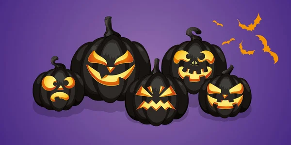 Halloween Pumpkins Bats Illustration Purple Background Happy Halloween Design Element — Fotografia de Stock