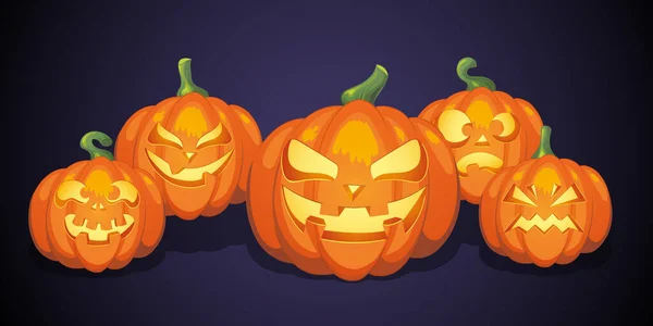 Halloween Pumpkins Bats Illustration Purple Background Happy Halloween Design Element — Foto Stock