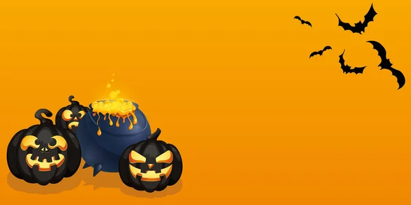 Halloween Pumpkins Bats Illustration Magic Cauldron Happy Halloween Design Background — Foto Stock