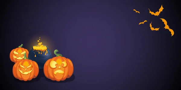 Halloween Pumpkins Bats Illustration Magic Cauldron Happy Halloween Design Background — 스톡 사진