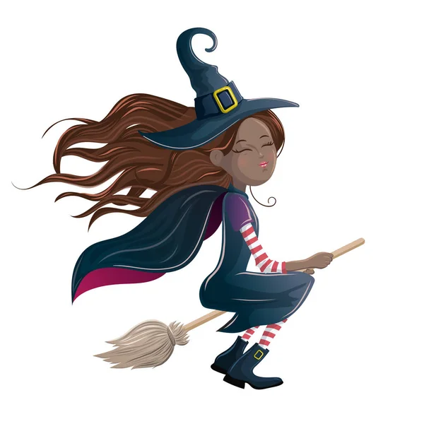 Cute Witch Broom Cartoon Illustration Halloween Theme Isolated — ストック写真