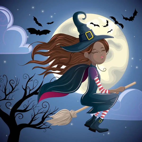 Cute Czarownica Miotle Ilustracji Kreskówki Halloween Motyw Izolowany — Zdjęcie stockowe