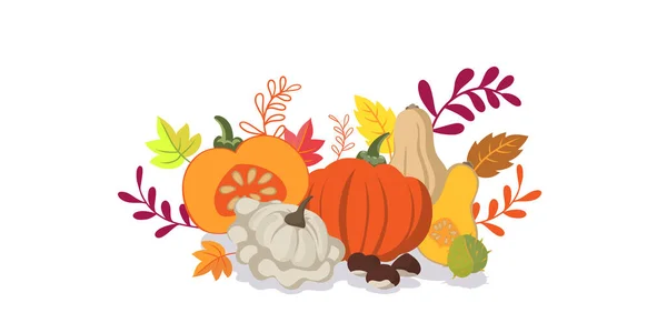 Herfst Groenten Bladeren Doodle Achtergrond Plat Ontwerp Banner Levendige Kleuren — Stockfoto