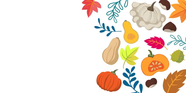 Outono Legumes Folhas Doodle Fundo Design Plano Banner Cores Vibrantes — Fotografia de Stock