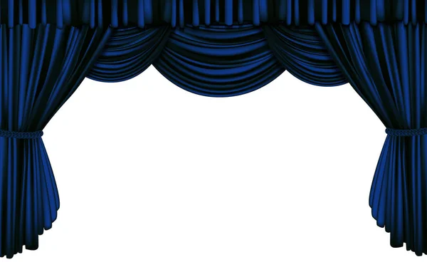 Cortina Azul Aislada Sobre Fondo Blanco Tema Banner Elemento Diseño — Foto de Stock