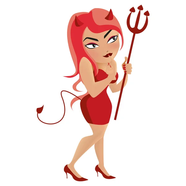 Lei Diavolo Indossa Vestito Rosso Disegno Illustrazione — Foto Stock