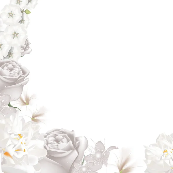 Białe Kwiaty Tło Ilustracja Love Biały Wzór Motyw — Zdjęcie stockowe