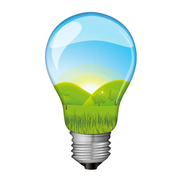 Glödlampa Med Naturscen Inuti Illustration Strömförbrukning Designelement — Stockfoto