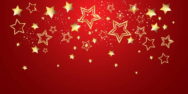 Gwiazdy Christmas Gold Czerwonym Tle Projekt Baner Motyw — Zdjęcie stockowe
