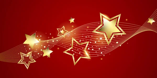 Christmas Gold stars on a red background - Design banner theme