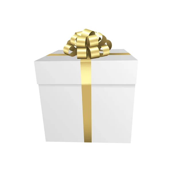 Caixa Presente Branco Com Arco Ouro Natal Presente Aniversário Coleção — Fotografia de Stock