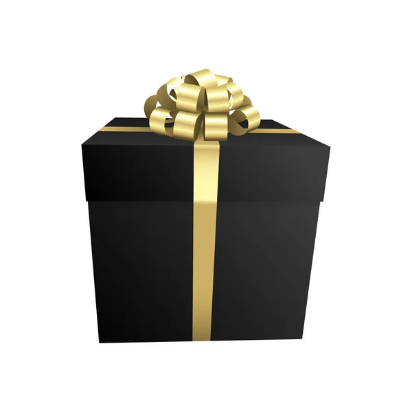 Caja Regalo Negra Con Lazo Oro Diseño Colección Regalos Navidad — Foto de Stock