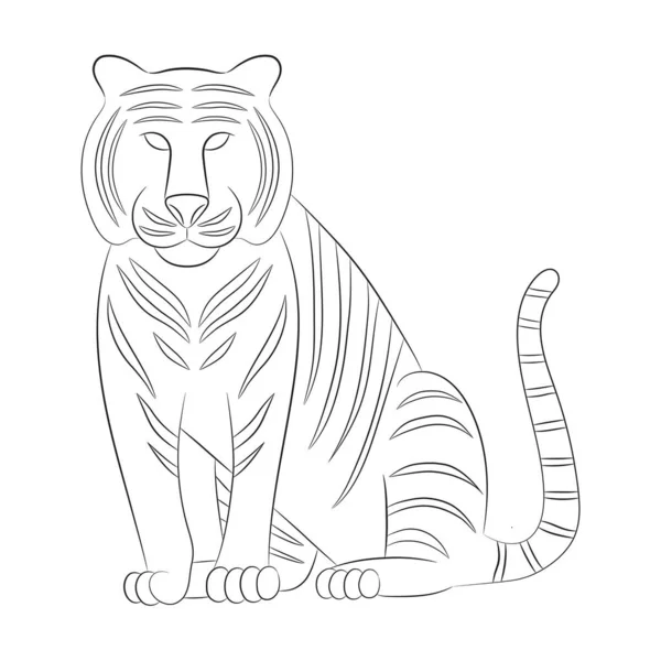 Negro Contorno Chino Tigre Majestuoso Asiático Depredador — Vector de stock