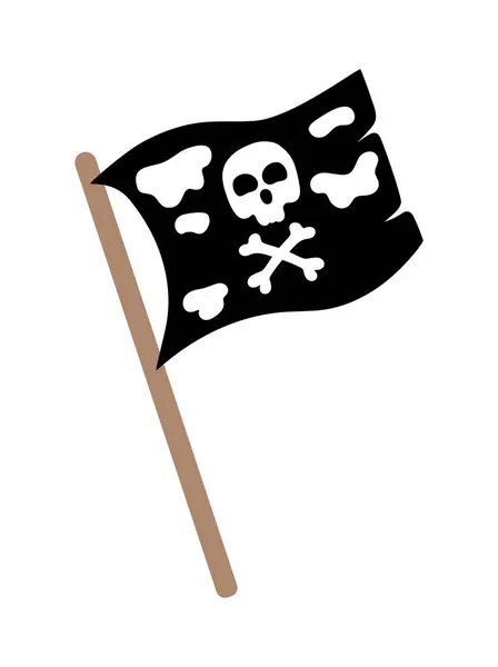Bandera Pirata Desgarrada Con Icono Cráneo Blanco Estilo Dibujos Animados — Archivo Imágenes Vectoriales
