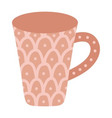 Geometrik süslemelerle süslenmiş seramik kahverengi bardak.