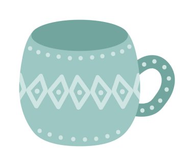 Geometrik süslemelerle süslenmiş seramik yeşil bardak.