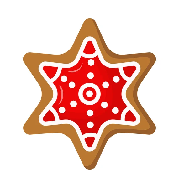 Hvězdicovité Sušenky Červenou Polevou Vánoční Perník — Stockový vektor