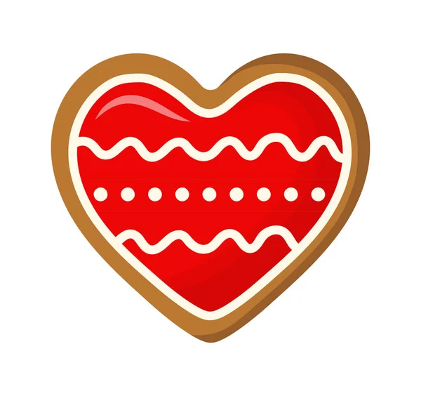 Galletas Con Glaseado Rojo Forma Corazón Pan Jengibre Navidad — Vector de stock