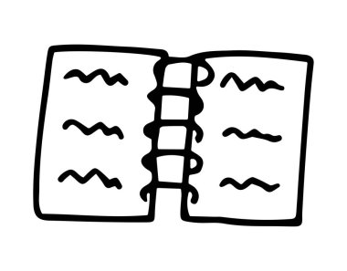 Elle çizilmiş karalama. Açık bir defterin siyah silueti.